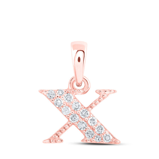 10k Rose Gold Womens Round Diamond X Initial Letter Pendant 1/12 Cttw