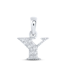  10k White Gold Womens Round Diamond Y Initial Letter Pendant 1/20 Cttw