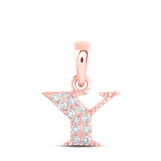 10k Rose Gold Womens Round Diamond Y Initial Letter Pendant 1/20 Cttw
