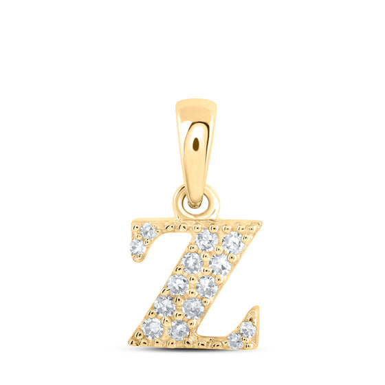10k Yellow Gold Womens Round Diamond Z Initial Letter Pendant 1/20 Cttw