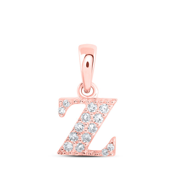 10k Rose Gold Womens Round Diamond Z Initial Letter Pendant 1/20 Cttw