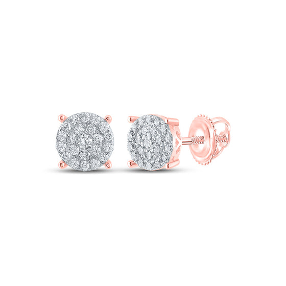 10k Rose Gold Womens Round Diamond Cluster Earrings 1/2 Cttw