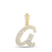  10k Yellow Gold Womens Round Diamond A Cursive Initial Letter Pendant 1/3 Cttw