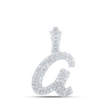  10k White Gold Womens Round Diamond A Cursive Initial Letter Pendant 1/3 Cttw