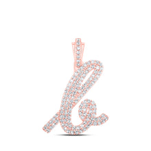  10k Rose Gold Womens Round Diamond K Cursive Initial Letter Pendant 5/8 Cttw