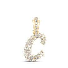  10k Yellow Gold Womens Round Diamond C Cursive Initial Letter Pendant 1/4 Cttw