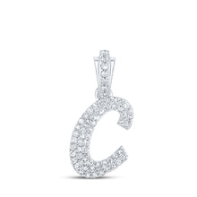  10k White Gold Womens Round Diamond C Cursive Initial Letter Pendant 1/4 Cttw