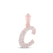  10k Rose Gold Womens Round Diamond C Cursive Initial Letter Pendant 1/4 Cttw