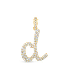  10k Yellow Gold Womens Round Diamond D Cursive Initial Letter Pendant 1/2 Cttw