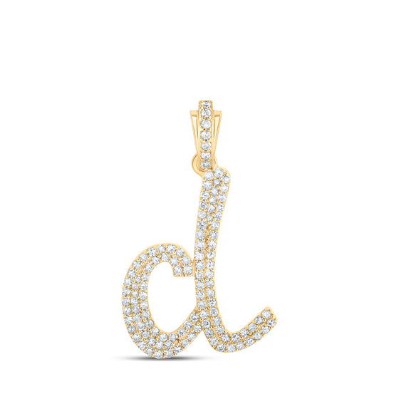10k Yellow Gold Womens Round Diamond D Cursive Initial Letter Pendant 1/2 Cttw