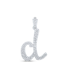  10k White Gold Womens Round Diamond D Cursive Initial Letter Pendant 1/2 Cttw