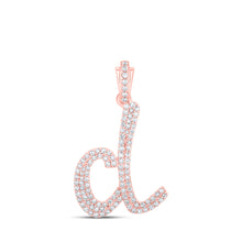  10k Rose Gold Womens Round Diamond D Cursive Initial Letter Pendant 1/2 Cttw