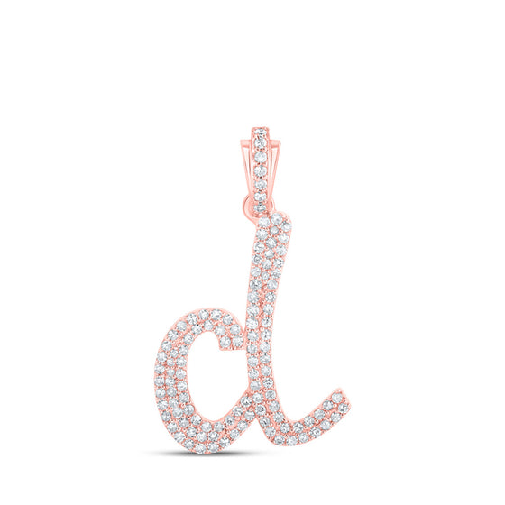 10k Rose Gold Womens Round Diamond D Cursive Initial Letter Pendant 1/2 Cttw
