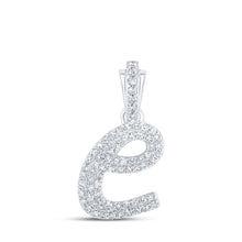 10k White Gold Womens Round Diamond E Cursive Initial Letter Pendant 1/3 Cttw