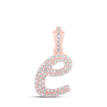  10k Rose Gold Womens Round Diamond E Cursive Initial Letter Pendant 1/3 Cttw