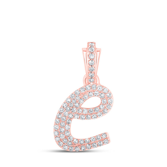 10k Rose Gold Womens Round Diamond E Cursive Initial Letter Pendant 1/3 Cttw