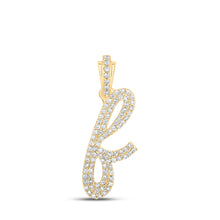  10k Yellow Gold Womens Round Diamond F Cursive Initial Letter Pendant 3/8 Cttw