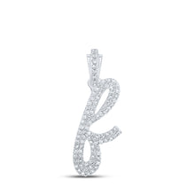  10k White Gold Womens Round Diamond F Cursive Initial Letter Pendant 3/8 Cttw