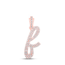  10k Rose Gold Womens Round Diamond F Cursive Initial Letter Pendant 3/8 Cttw