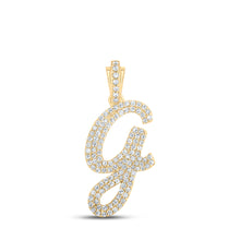  10k Yellow Gold Womens Round Diamond G Cursive Initial Letter Pendant 1/2 Cttw