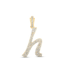  10k Yellow Gold Womens Round Diamond H Cursive Initial Letter Pendant 3/8 Cttw