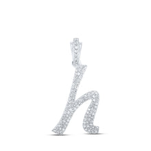  10k White Gold Womens Round Diamond H Cursive Initial Letter Pendant 3/8 Cttw