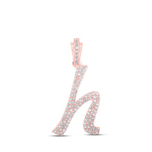  10k Rose Gold Womens Round Diamond H Cursive Initial Letter Pendant 3/8 Cttw
