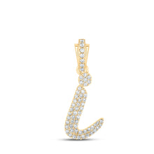  10k Yellow Gold Womens Round Diamond I Cursive Initial Letter Pendant 1/4 Cttw