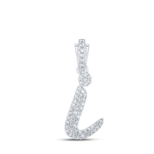  10k White Gold Womens Round Diamond I Cursive Initial Letter Pendant 1/4 Cttw