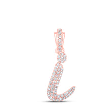 10k Rose Gold Womens Round Diamond I Cursive Initial Letter Pendant 1/4 Cttw