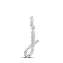  10k White Gold Womens Round Diamond J Cursive Initial Letter Pendant 3/8 Cttw