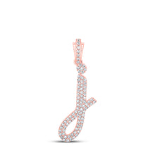  10k Rose Gold Womens Round Diamond J Cursive Initial Letter Pendant 3/8 Cttw