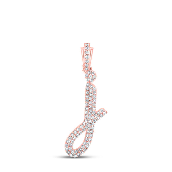 10k Rose Gold Womens Round Diamond J Cursive Initial Letter Pendant 3/8 Cttw