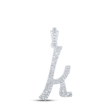  10k White Gold Womens Round Diamond K Cursive Initial Letter Pendant 3/8 Cttw