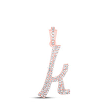  10k Rose Gold Womens Round Diamond K Cursive Initial Letter Pendant 3/8 Cttw