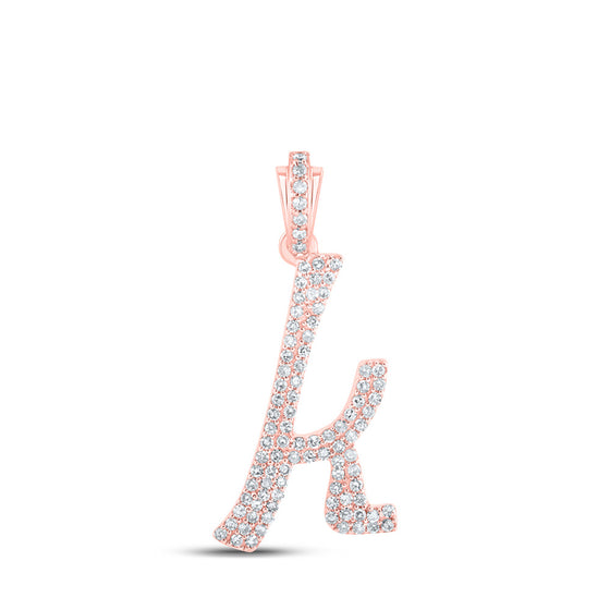 10k Rose Gold Womens Round Diamond K Cursive Initial Letter Pendant 3/8 Cttw