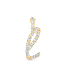  10k Yellow Gold Womens Round Diamond L Cursive Initial Letter Pendant 3/8 Cttw