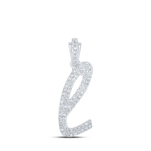  10k White Gold Womens Round Diamond L Cursive Initial Letter Pendant 3/8 Cttw