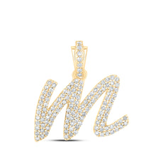  10k Yellow Gold Womens Round Diamond M Cursive Initial Letter Pendant 1/2 Cttw
