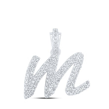  10k White Gold Womens Round Diamond M Cursive Initial Letter Pendant 1/2 Cttw