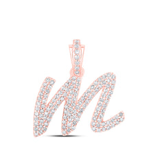  10k Rose Gold Womens Round Diamond M Cursive Initial Letter Pendant 1/2 Cttw