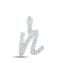  10k White Gold Womens Round Diamond N Cursive Initial Letter Pendant 1/3 Cttw