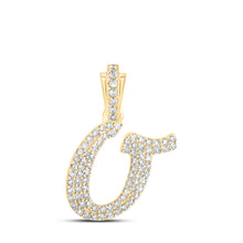  10k Yellow Gold Womens Round Diamond O Cursive Initial Letter Pendant 1/3 Cttw