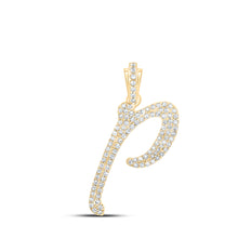 10k Yellow Gold Womens Round Diamond P Cursive Initial Letter Pendant 3/8 Cttw