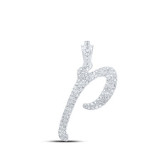  10k White Gold Womens Round Diamond P Cursive Initial Letter Pendant 3/8 Cttw