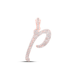  10k Rose Gold Womens Round Diamond P Cursive Initial Letter Pendant 3/8 Cttw