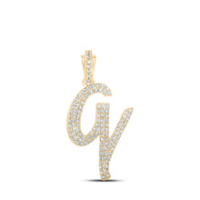  10k Yellow Gold Womens Round Diamond V Cursive Initial Letter Pendant 1/2 Cttw
