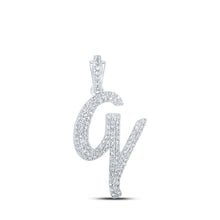  10k White Gold Womens Round Diamond V Cursive Initial Letter Pendant 1/2 Cttw