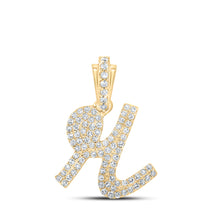  10k Yellow Gold Womens Round Diamond R Cursive Initial Letter Pendant 3/8 Cttw