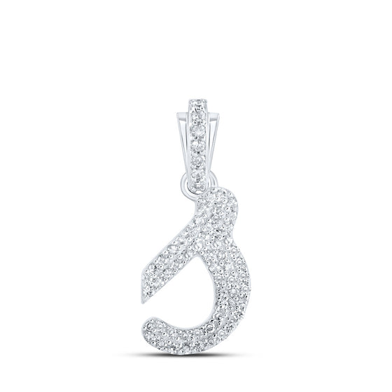 10k White Gold Womens Round Diamond S Cursive Initial Letter Pendant 1/4 Cttw